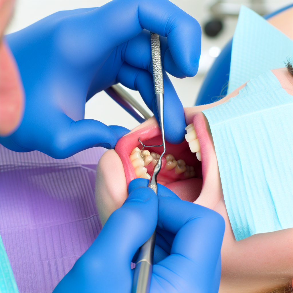 Stomatolog delikatnie usuwa ząb pacjenta.